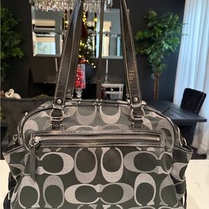 Coach Black and Gray Signature Diaper Bag